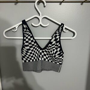 Trendy Black and White Checkered Crop Top